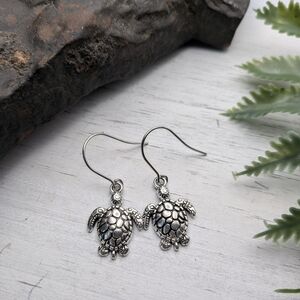 Silver Turtle Dangle Earrings